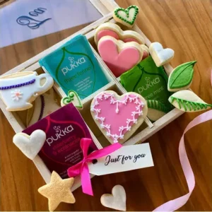 Wooden Tea Box & Biscuits (hand-iced biscuits)