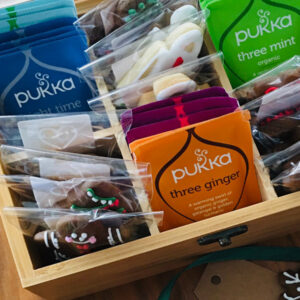 bamboo tea box with iced biscuits