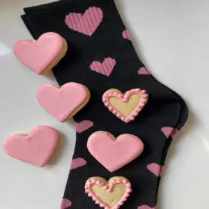 pink black socks and cookies