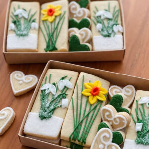 daffodils snowdrop biscuits iced sugar cookies