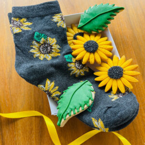 Sunflower cookies and matching socks gift set