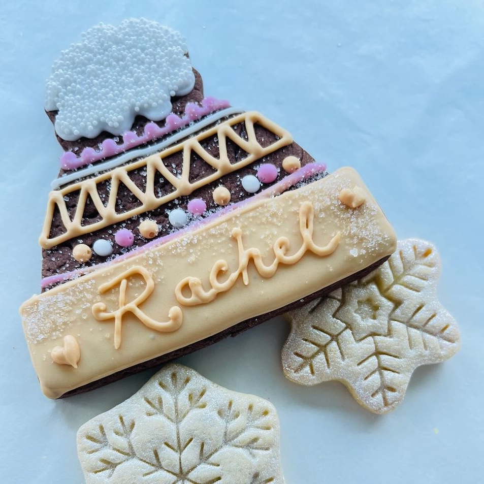 Personalized Bobble Hats Bobble Hat biscuit with iced name personalized