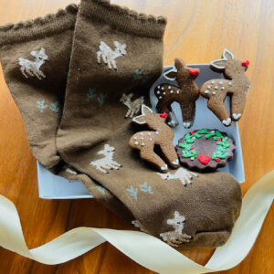 classic deer socks with matching cookies