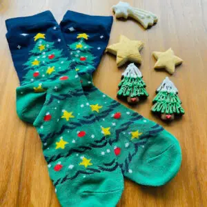Christmas tree socks with matching cookies