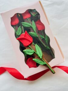 Red rose chocolate iced biscuits