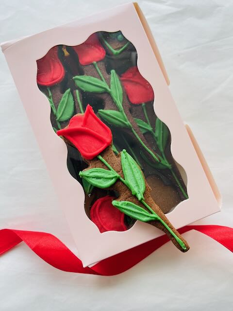 Red rose chocolate iced biscuits