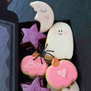 Pink shimmery sparkly biscuits for Halloween
