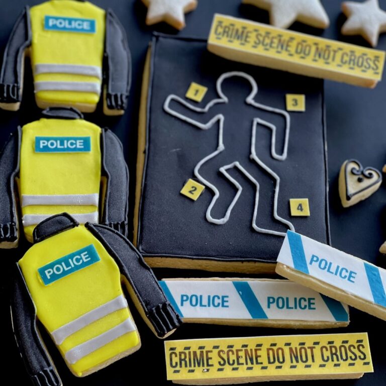 crime scene bespoke hand iced biscuits